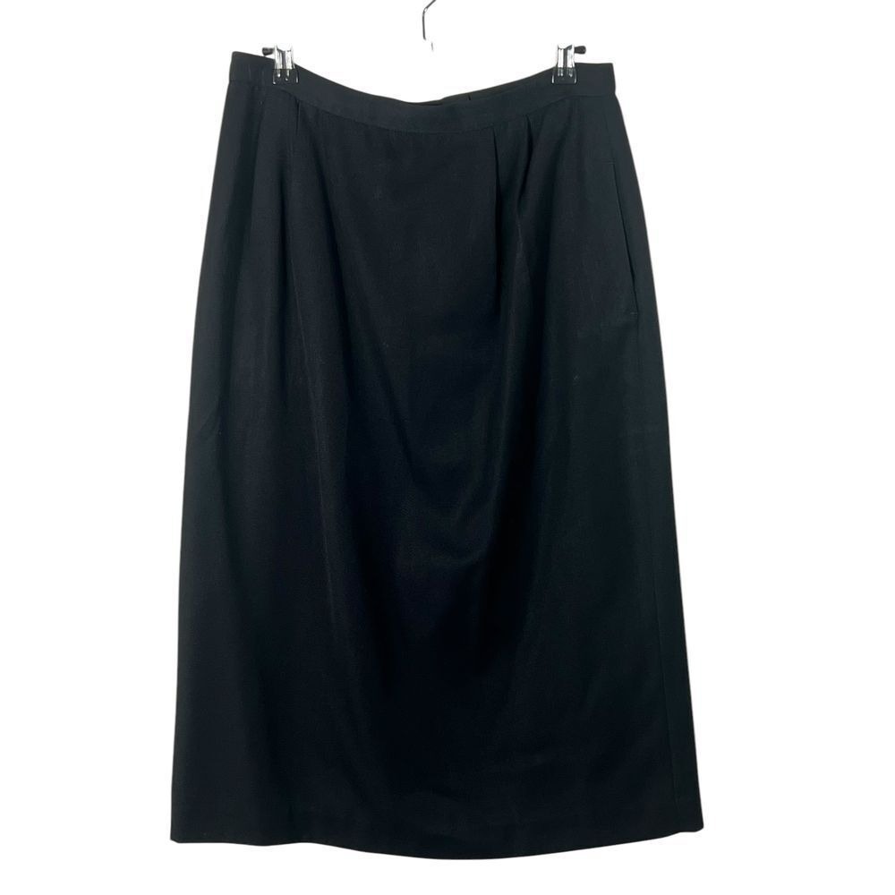 Black Midi Skirt Vintage Lined‎ Back Zip Split 12 Career Minimalist Modest Work
